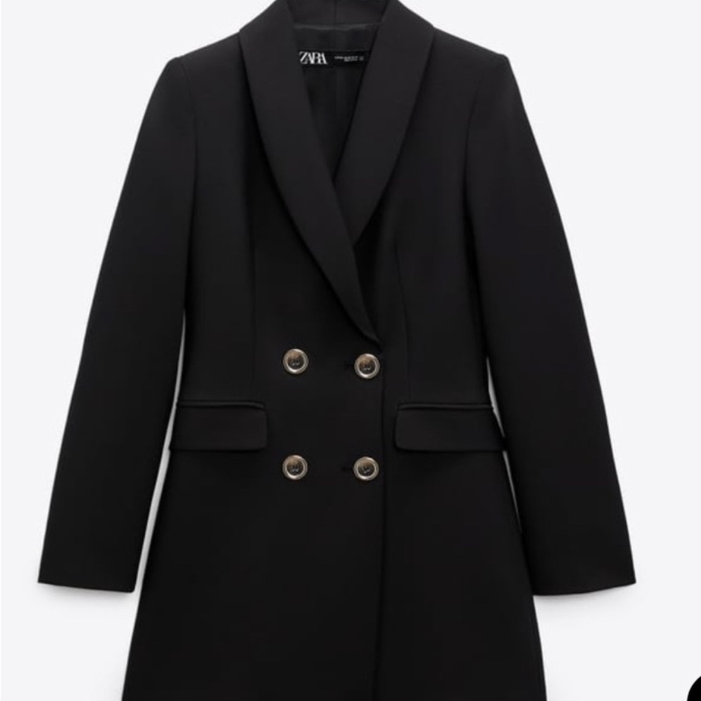 ZARA DOUBLE BREASTED FROCK BLAZER DRESS BLACK SIZE XS